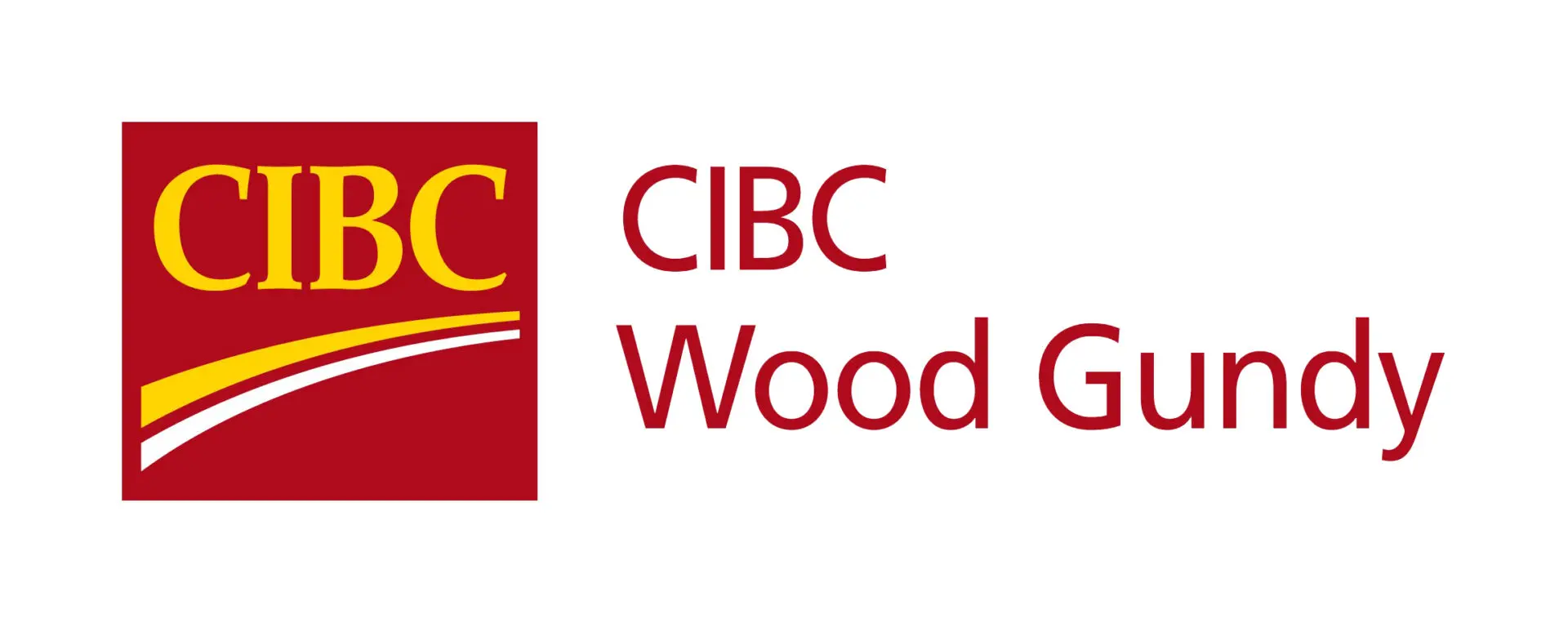 A red and yellow logo for cibc wood group.