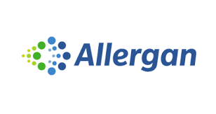 A blue and white logo of allergo