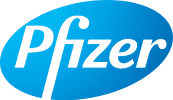 A blue logo for pfizer is shown.