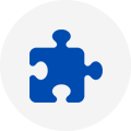 A blue puzzle piece in the shape of a jigsaw.