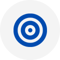 A blue and white circle with an image of a bullseye.